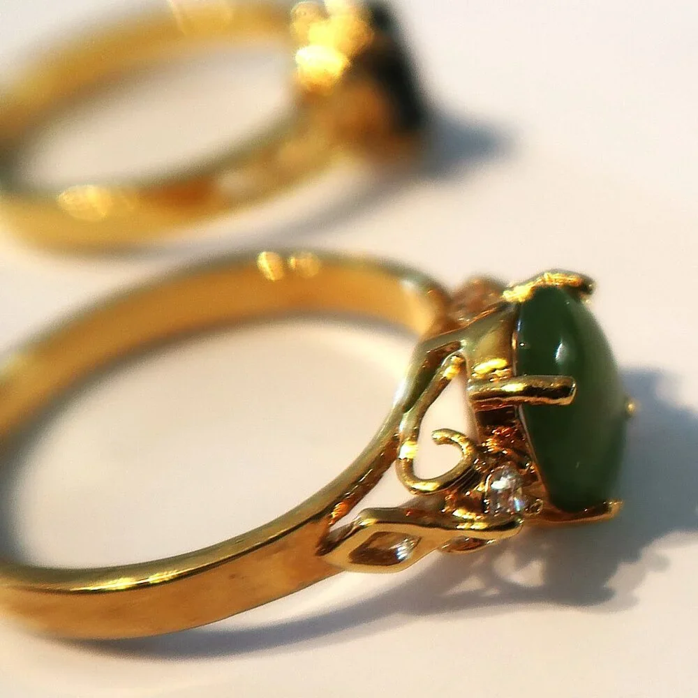 Two Rings Gold Tone Goth Style Blue and Green Stones Size 10 and Size 8.75 - Picture 4 of 7